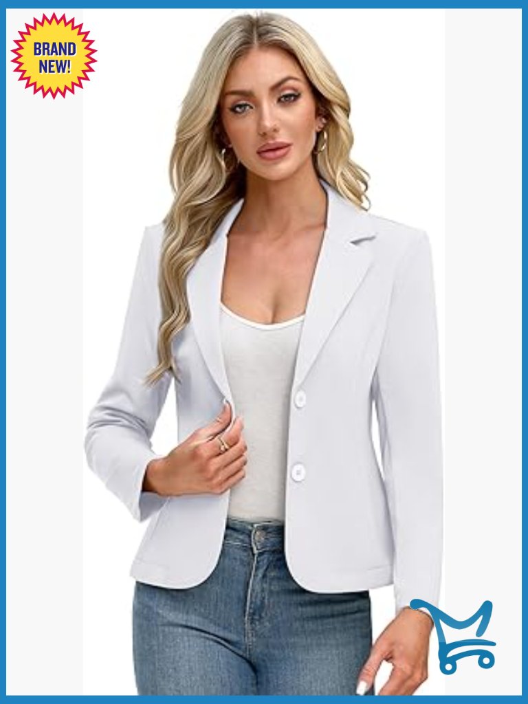 Women's Knit Blazer Stretch Slim Fit Lightweight Suit Jacket Notched Lapel